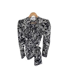 Rickie Freeman for Teri Jon Blouse Top Vintage Silk Wrap Floral Paisley Size 6